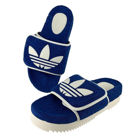 NWT Gucci x Adidas Men\'s GG Platform Sandal Blue Cotton Sponge Sz 8 main image 8